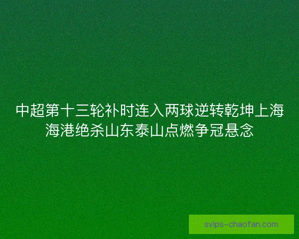 中超第十三轮补时连入两球逆转乾坤上海海港绝杀山东泰山点燃争冠悬念